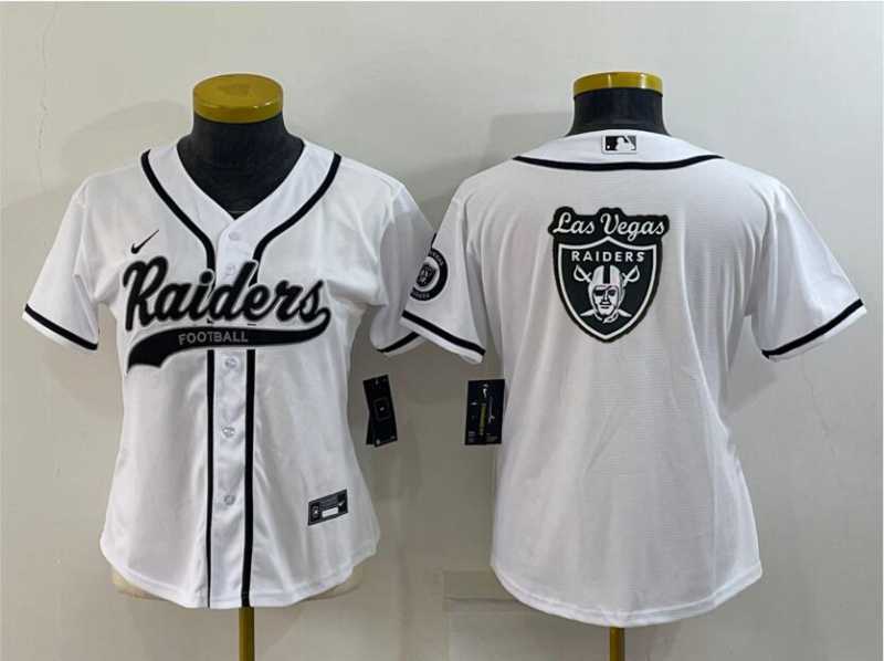 Women's Las Vegas Raiders White Team Big Logo With Patch Cool Base Stitched Baseball Jersey-0